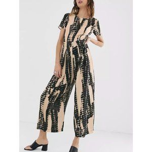 ASOS DESIGN short sleeve tea jumpsuit in tie dye print